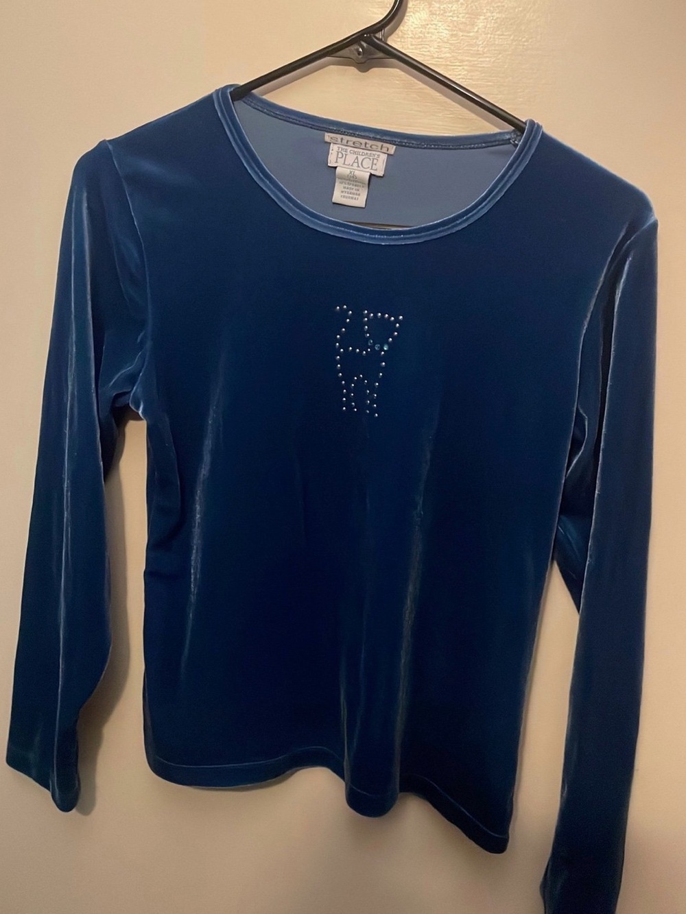 The Children’s Place Girls' Blue Velvet Rhinestone Cat Top